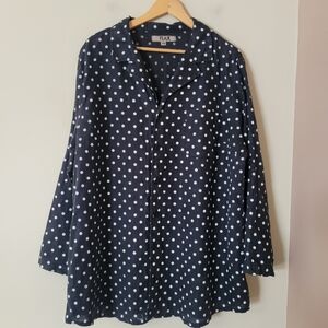 FLAX Women's Linen Oversized Black Polka Dot Button Down Shirt Top Lagenlook 1G